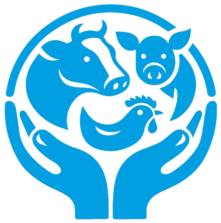 IAEC logo: two hands protecting a cow, a pig and a hen